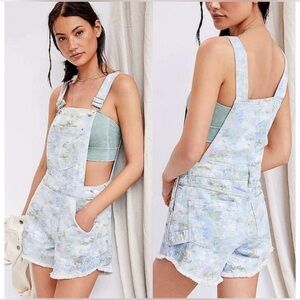 Pilcro by Anthropologie Waterolor Denim Overalls Frayed Hem Shortalls